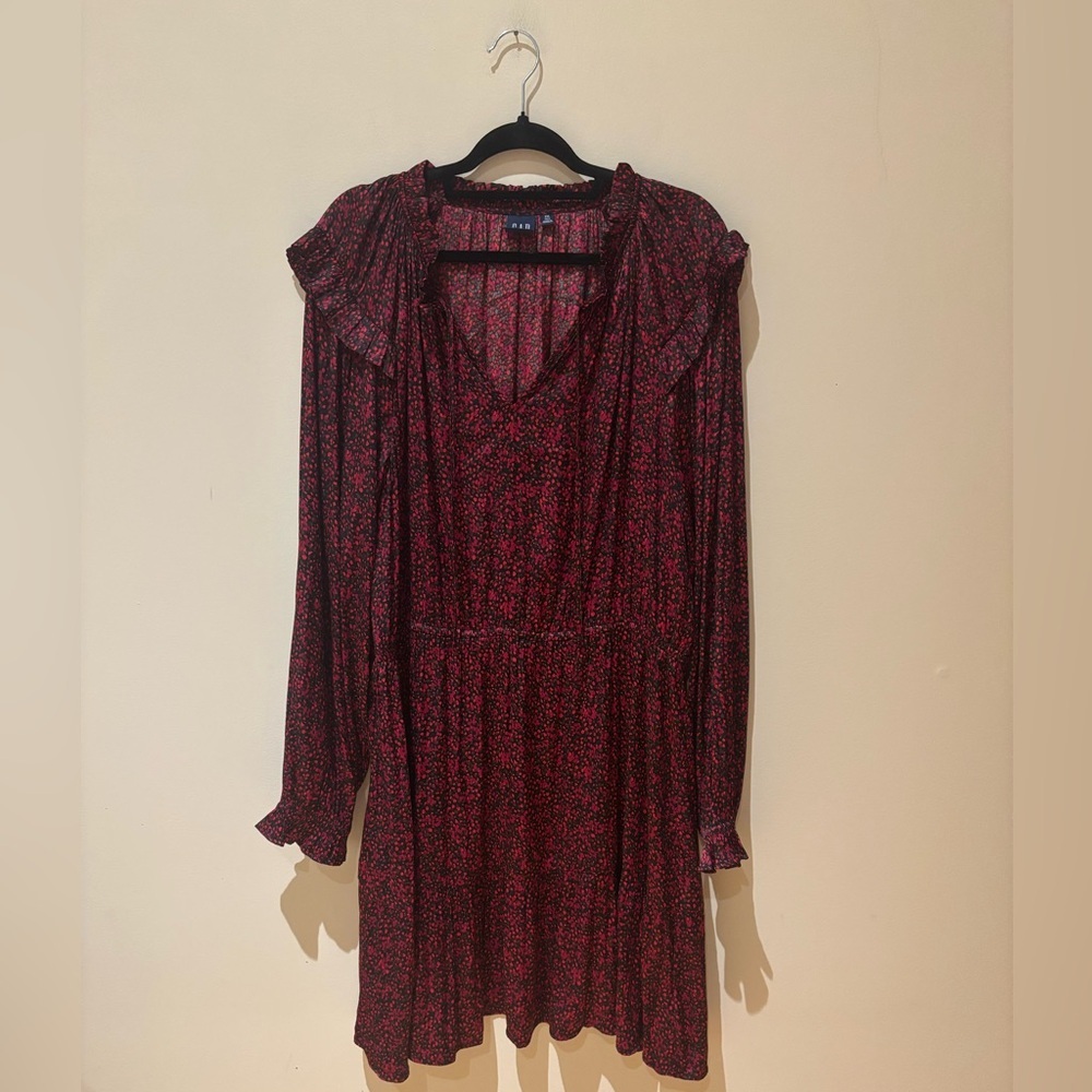 GAP Red Long Sleeve Bishop V-Neck Sundress